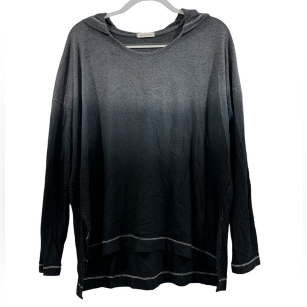 Women's Pullover Fall Sweater Long Sleeve Hoody Ombre Black to Grey Size Medium